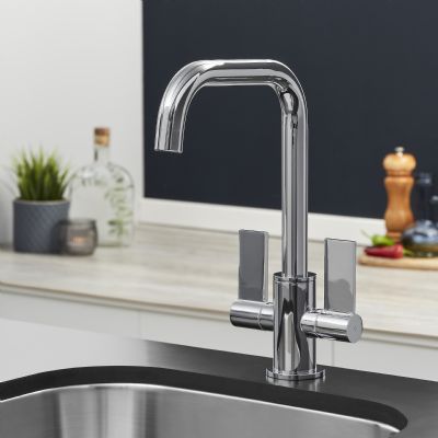 EVO MALTON CHROME MONO DUAL LEVER SWAN NECK KITCHEN SINK MIXER TAP with SWIVEL SPOUT, KTAP018CP EVO MALTON CHROME MONO DUAL LEVER SWAN NECK KITCHEN SINK MIXER TAP with SWIVEL SPOUT, KTAP018CP